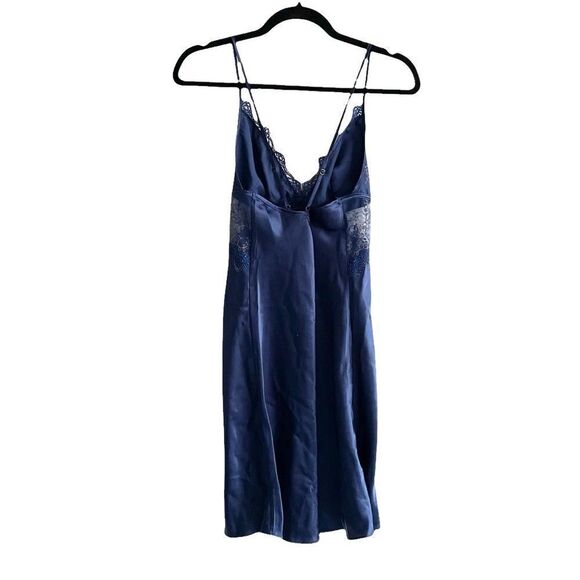 PARAH Lingerie Blue Satin Sleeveless Short Nightgown Nightdress Chemise Lace M - Picture 7 of 9